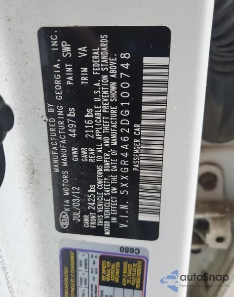 2013 Kia Optima Sx z USA, uszkodzony, nr VIN 5XXGR4A62DG100748